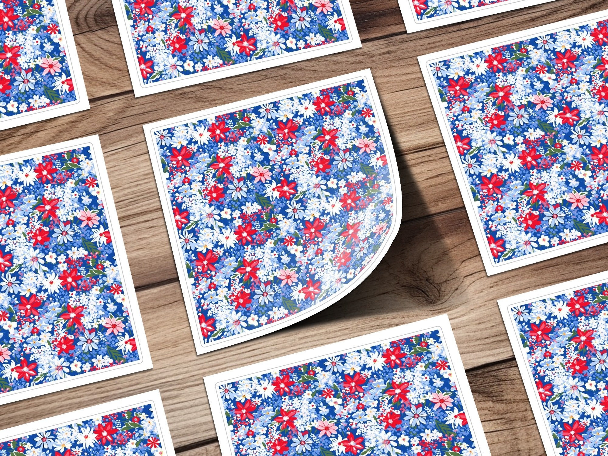 Red White Blue Floral Seamless Pattern, Digital Paper Pack, Flower Pattern Fabric Design, Scrapbooking Paper, Floral Digital File - Moore and Mountain