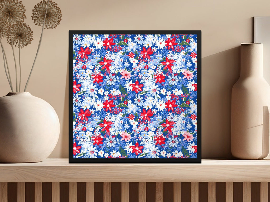 Red White Blue Floral Seamless Pattern, Digital Paper Pack, Flower Pattern Fabric Design, Scrapbooking Paper, Floral Digital File - Moore and Mountain