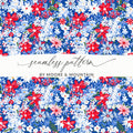 Red White Blue Floral Seamless Pattern, Digital Paper Pack, Flower Pattern Fabric Design, Scrapbooking Paper, Floral Digital File - Moore and Mountain