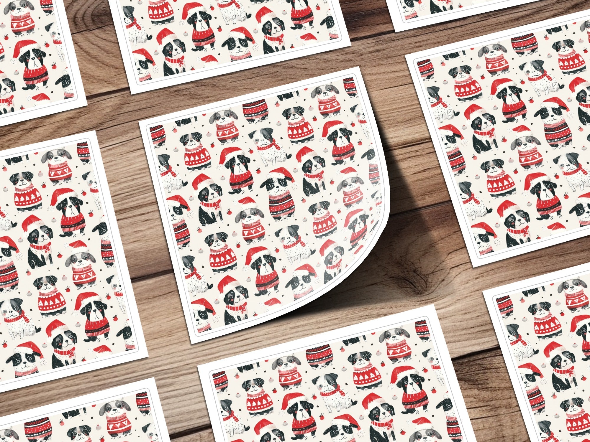 Red Winter Dogs in Santa Hats Pattern Repeat Digital - Moore and Mountain