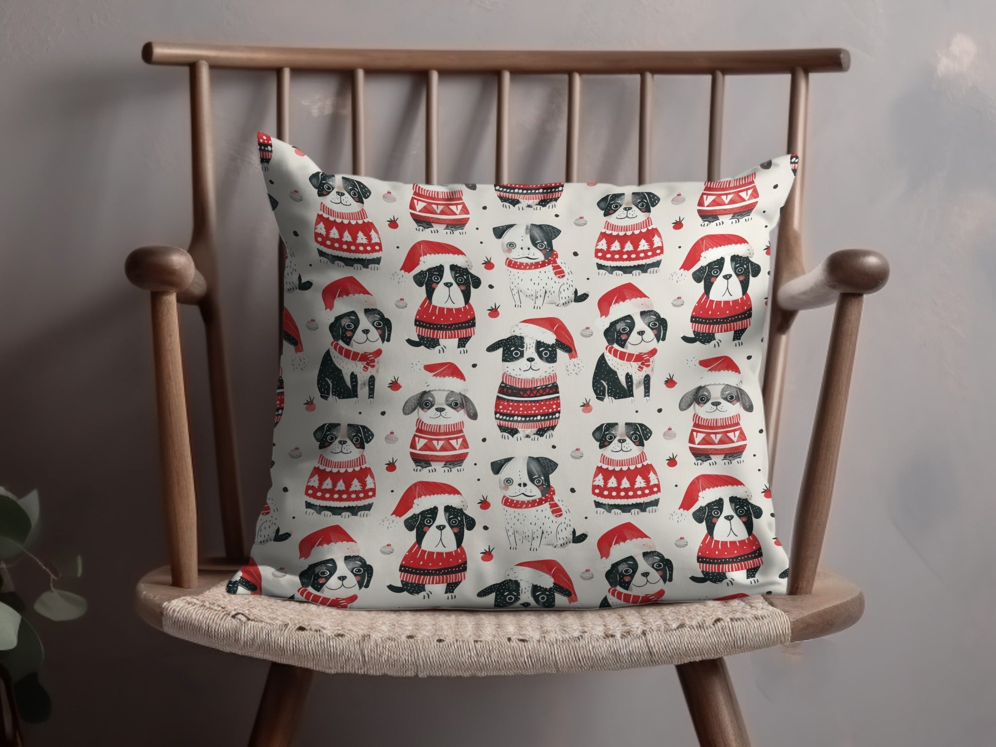 Red Winter Dogs in Santa Hats Pattern Repeat Digital - Moore and Mountain