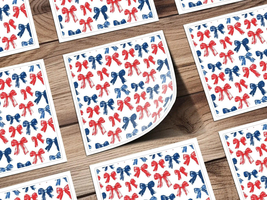Red and Blue Bows Digital Paper, Patriotic Seamless Pattern, Brush Stroke Bows, Fabric Design, Scrapbooking Digital Download - Moore and Mountain