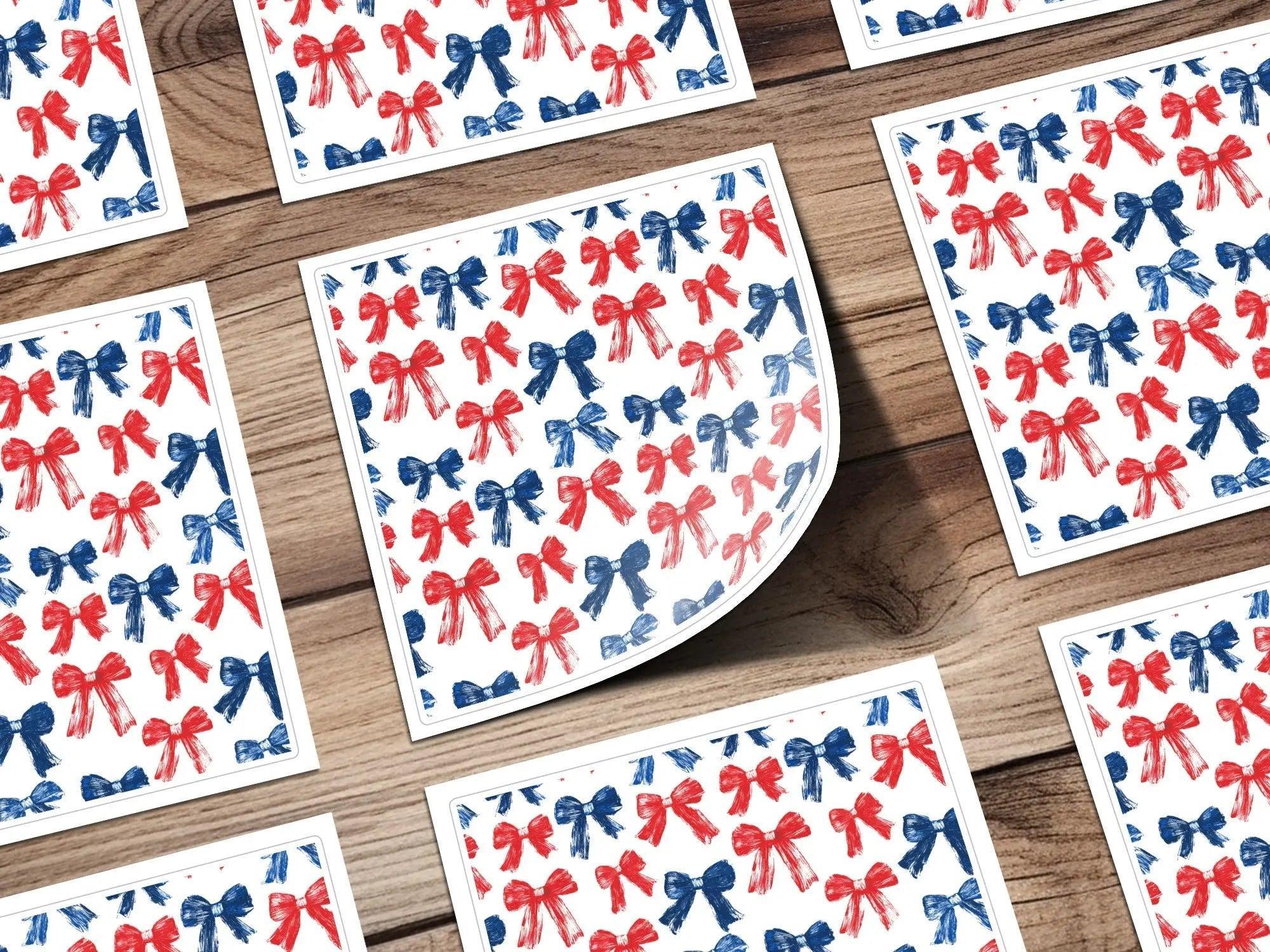 Red and Blue Bows Digital Paper, Patriotic Seamless Pattern, Brush Stroke Bows, Fabric Design, Scrapbooking Digital Download - Moore and Mountain