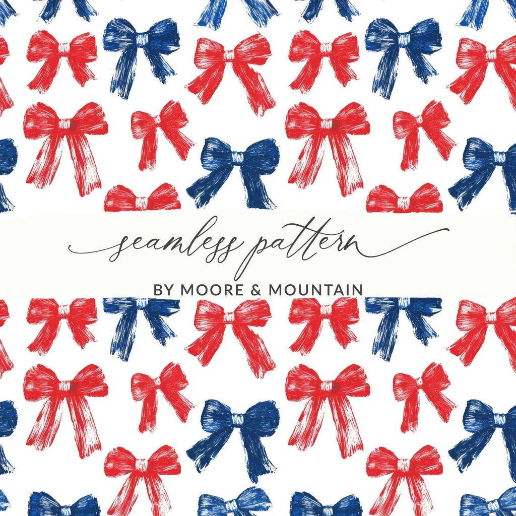 Red and Blue Bows Digital Paper, Patriotic Seamless Pattern, Brush Stroke Bows, Fabric Design, Scrapbooking Digital Download - Moore and Mountain