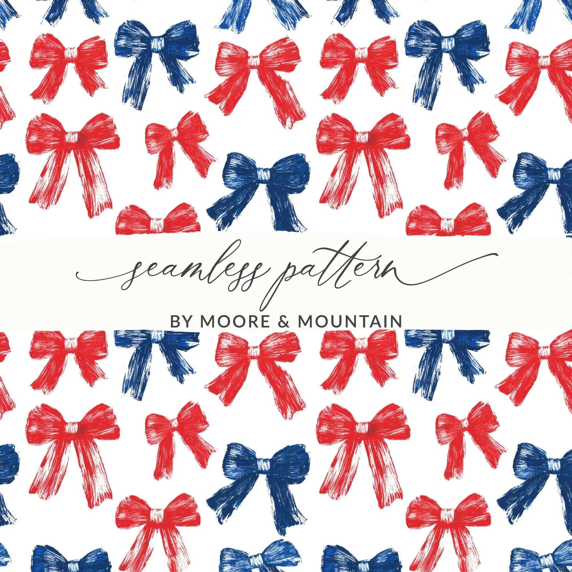 Red and Blue Bows Digital Paper, Patriotic Seamless Pattern, Brush Stroke Bows, Fabric Design, Scrapbooking Digital Download - Moore and Mountain