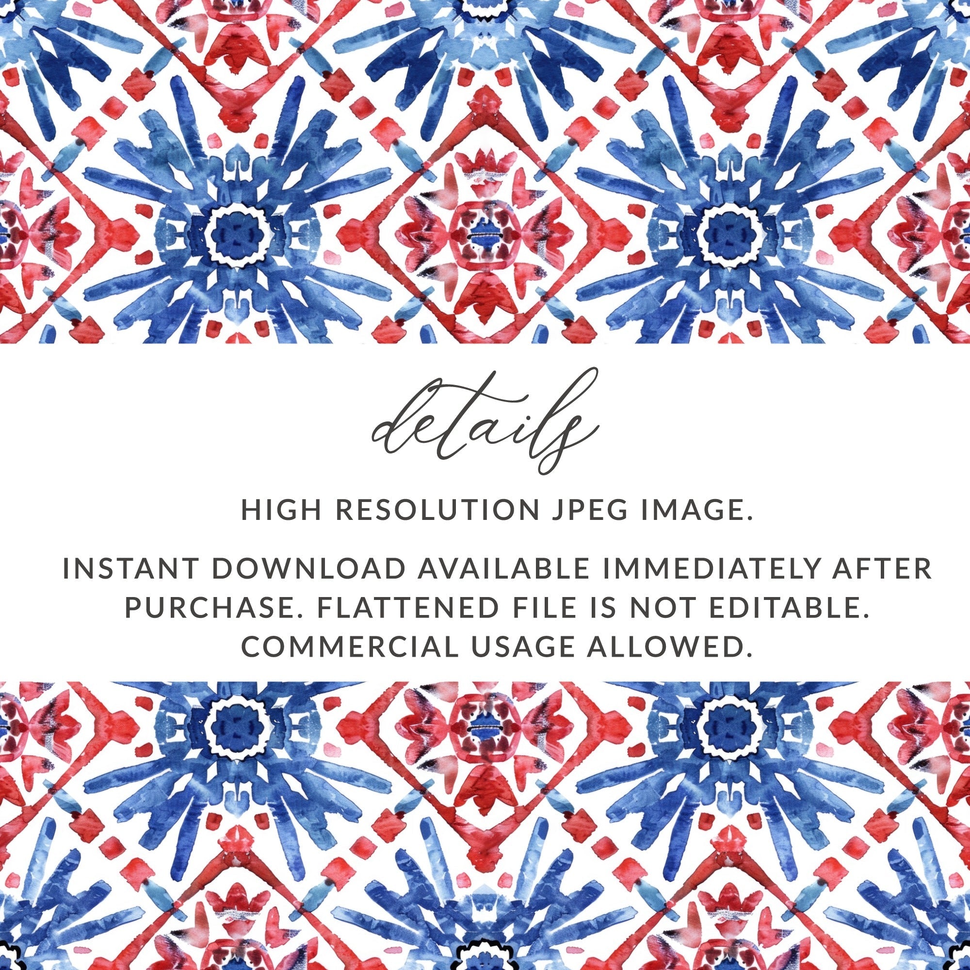 Red and Blue Floral Seamless Digital Pattern, Watercolor Tile Design, Fabric Print, Scrapbook Paper, Digital Download, Commercial Use - Moore and Mountain