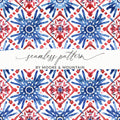 Red and Blue Floral Seamless Digital Pattern, Watercolor Tile Design, Fabric Print, Scrapbook Paper, Digital Download, Commercial Use - Moore and Mountain