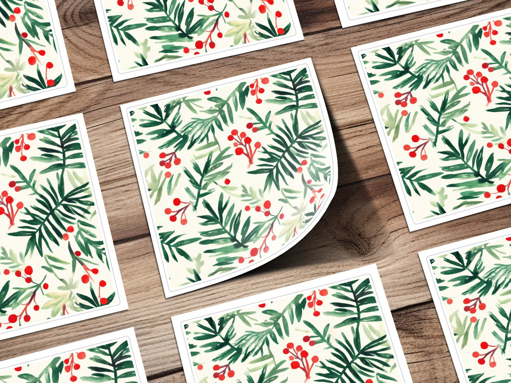 Red and Green Christmas Pine Branches and Berries Watercolor Seamless Pattern Digital - Moore and Mountain