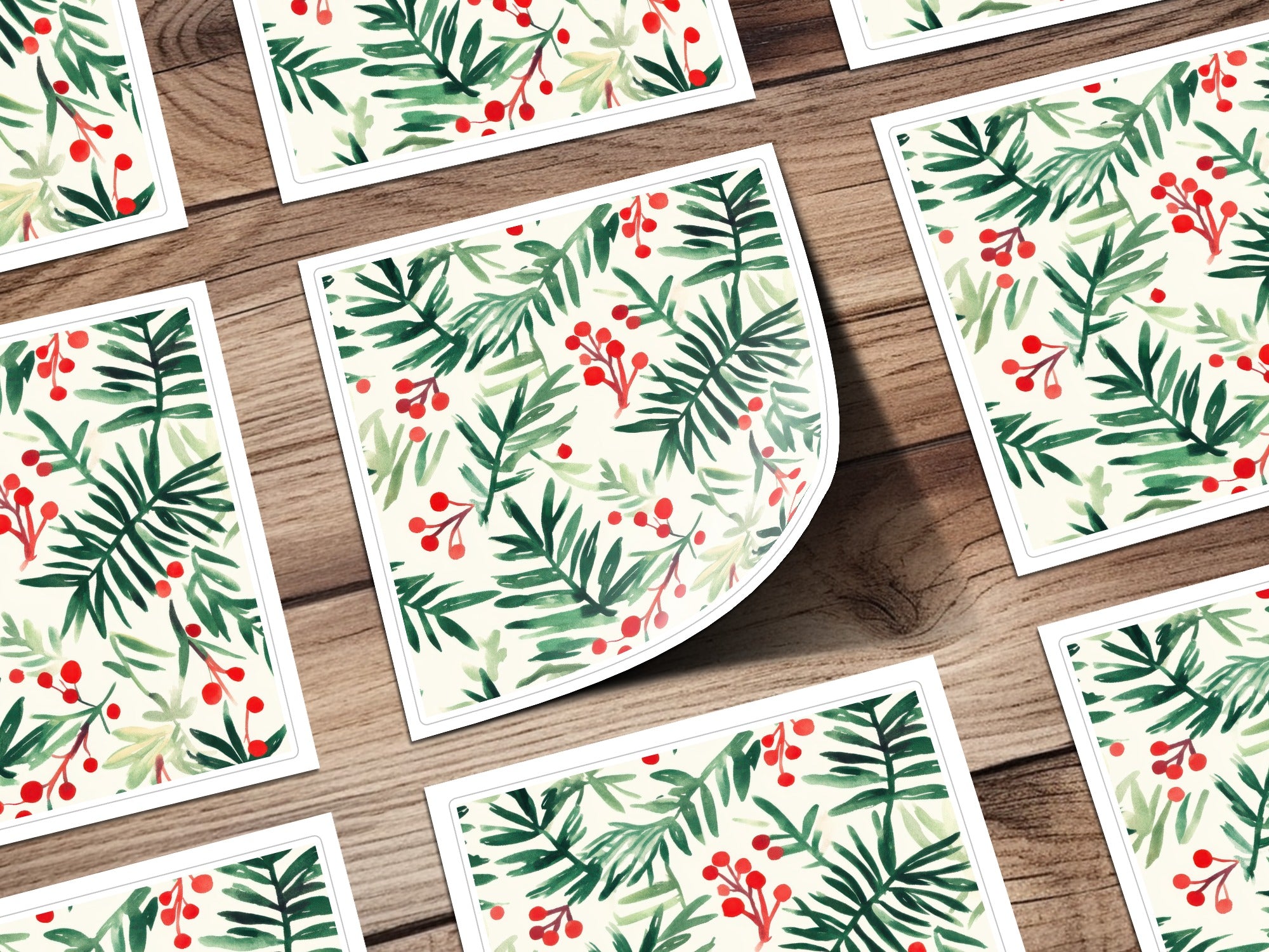 Red and Green Christmas Pine Branches and Berries Watercolor Seamless Pattern Digital - Moore and Mountain