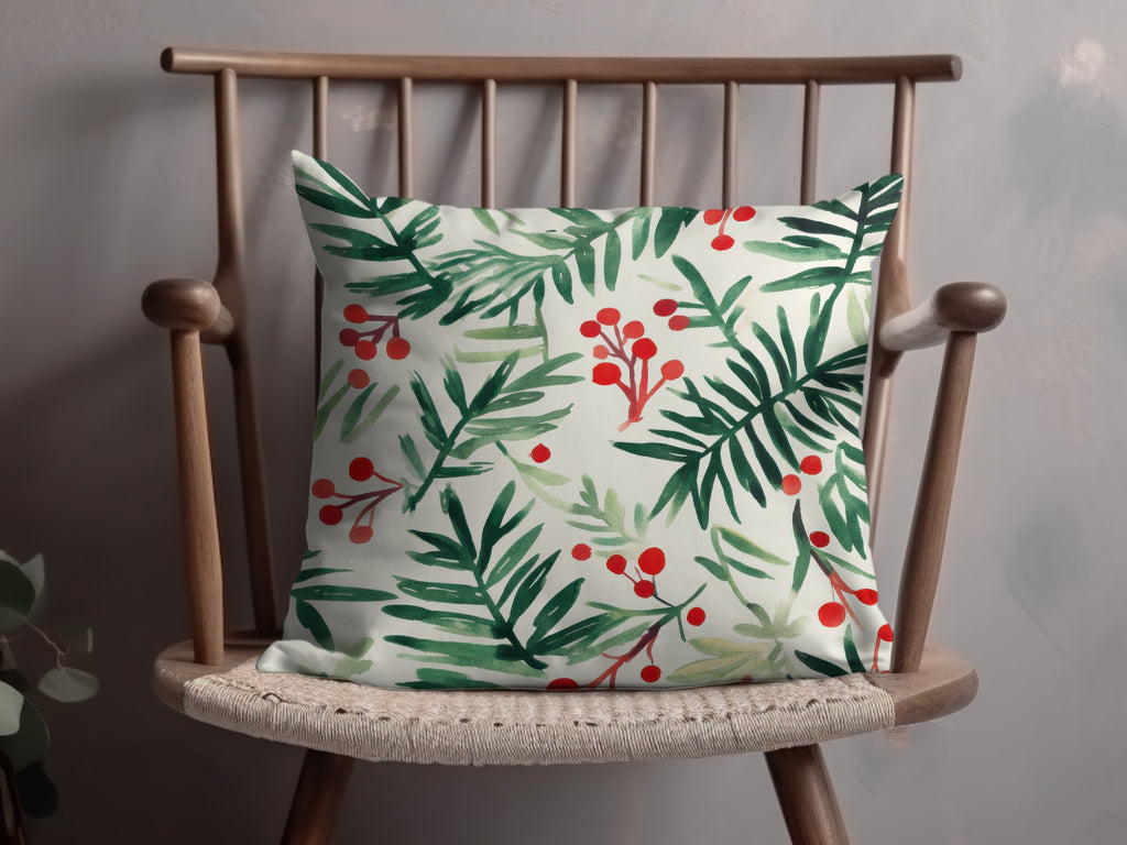 Red and Green Christmas Pine Branches and Berries Watercolor Seamless Pattern Digital - Moore and Mountain