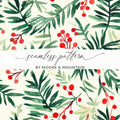 Red and Green Christmas Pine Branches and Berries Watercolor Seamless Pattern Digital - Moore and Mountain