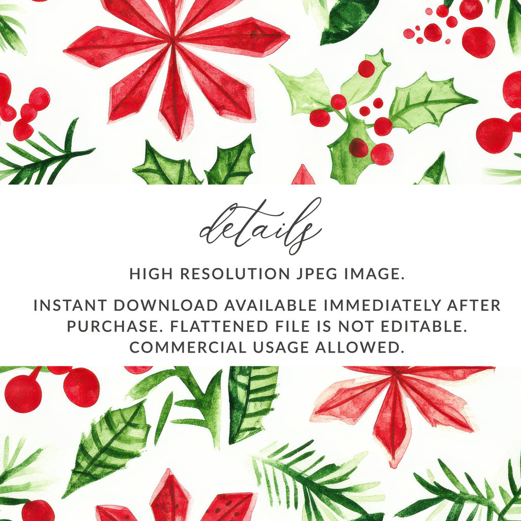 Red and Green Christmas Watercolor Seamless Pattern Digital - Moore and Mountain