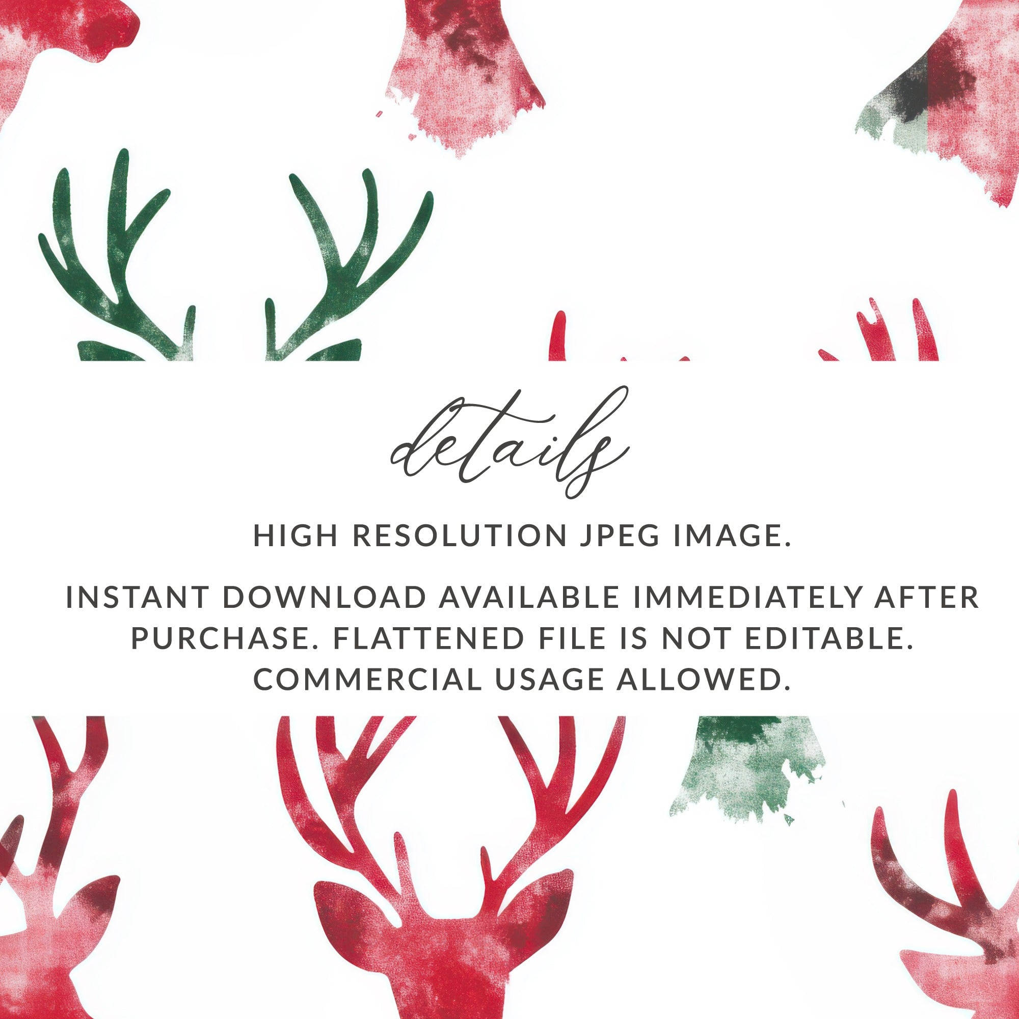 Red and Green Deer Heads Seamless Pattern Christmas Watercolor - Moore and Mountain