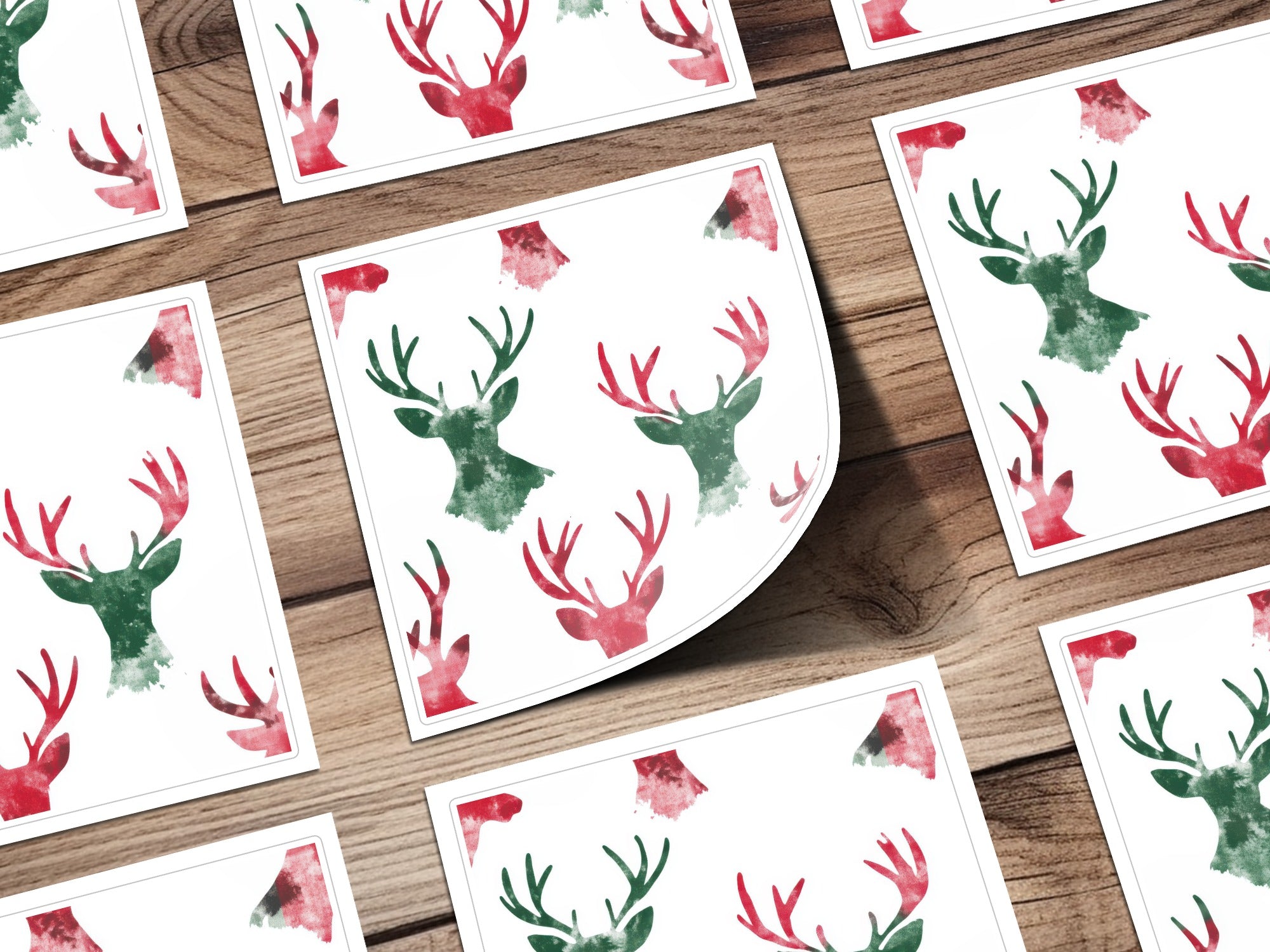 Red and Green Deer Heads Seamless Pattern Christmas Watercolor - Moore and Mountain