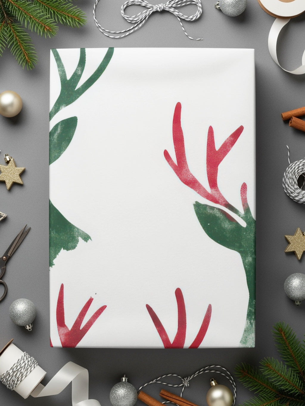 Red and Green Deer Heads Seamless Pattern Christmas Watercolor - Moore and Mountain