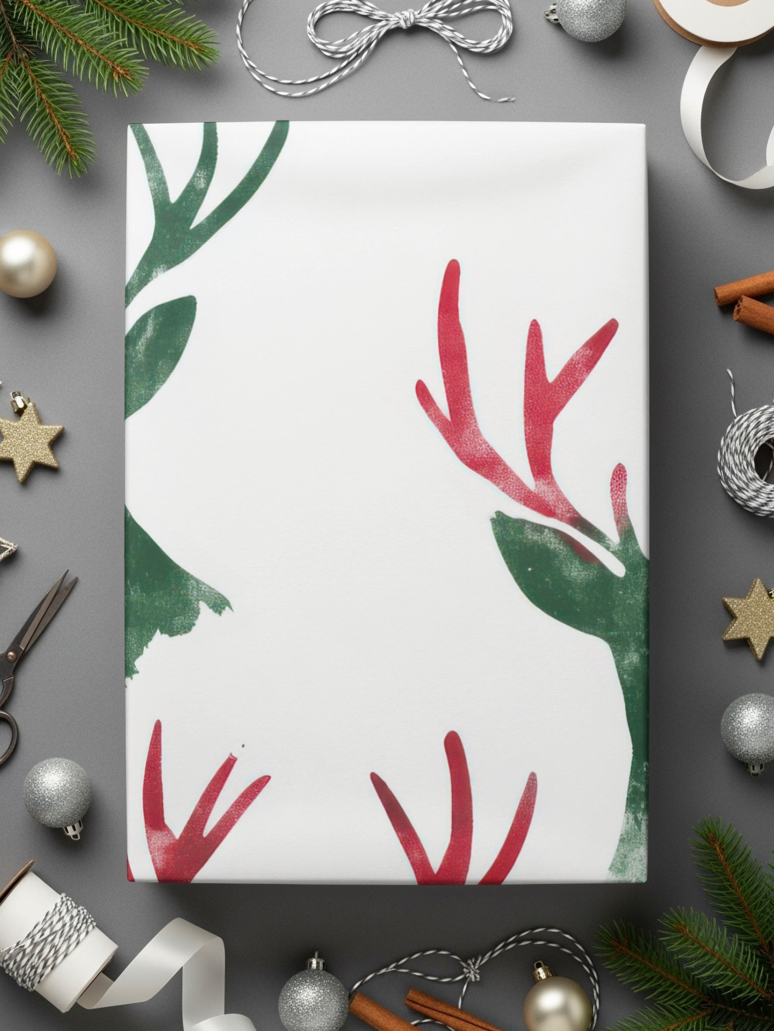 Red and Green Deer Heads Seamless Pattern Christmas Watercolor - Moore and Mountain