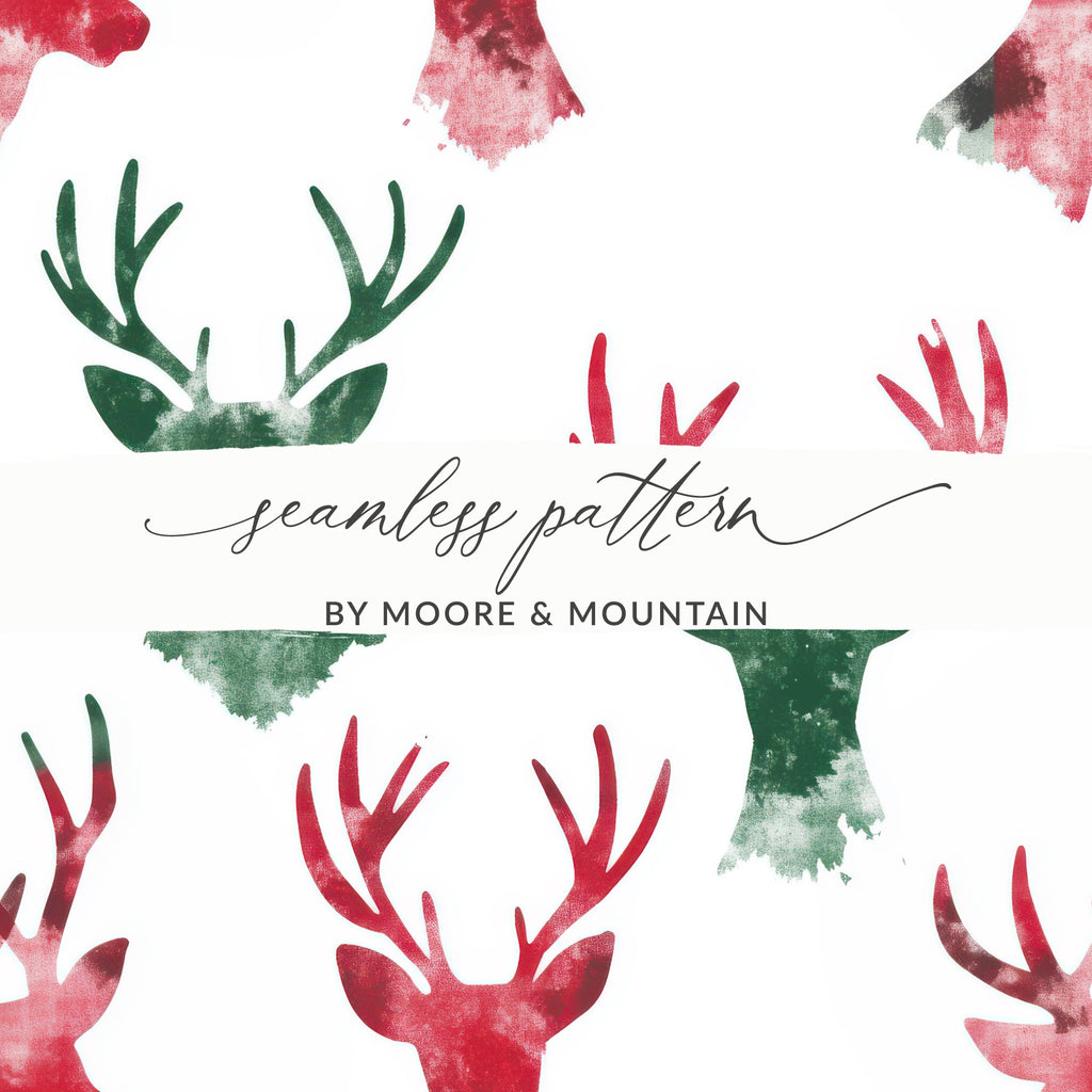 Red and Green Deer Heads Seamless Pattern Christmas Watercolor - Moore and Mountain