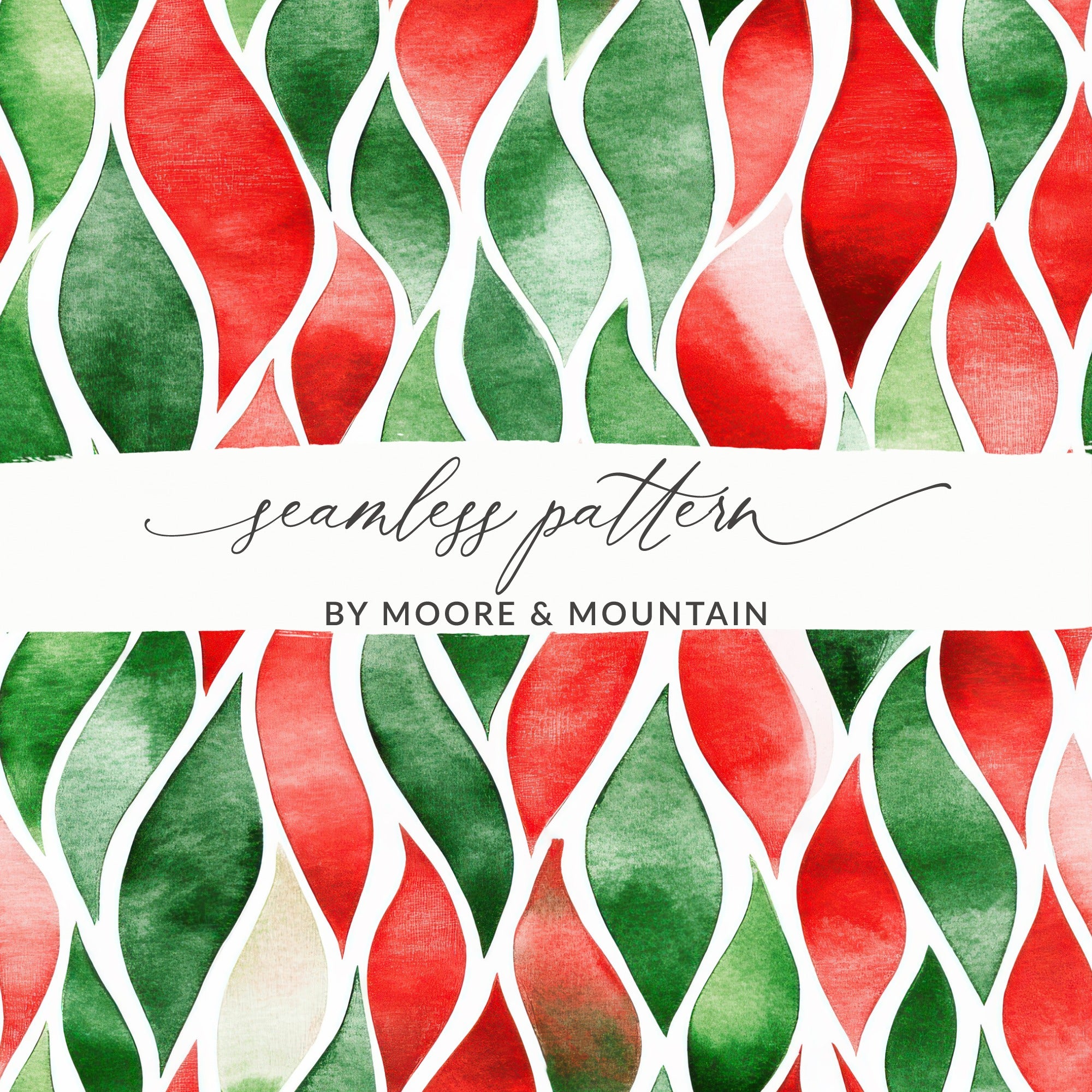 Red and Green Seamless Abstract Pattern Christmas Watercolor Digital - Moore and Mountain