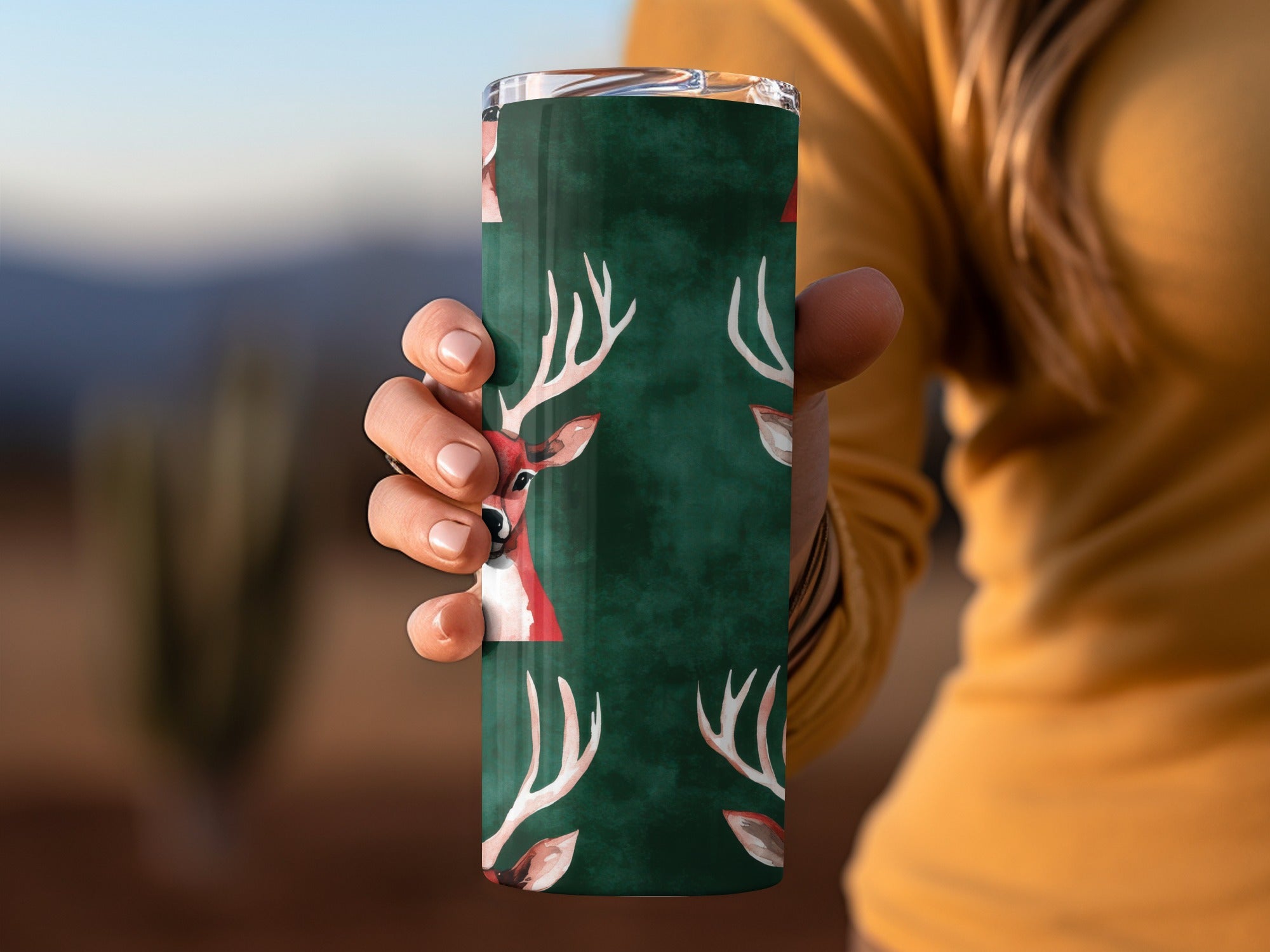 Red and Green Seamless Christmas Reindeer Watercolor Seamless Pattern - Moore and Mountain