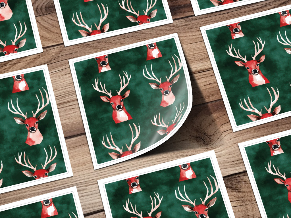 Red and Green Seamless Christmas Reindeer Watercolor Seamless Pattern - Moore and Mountain
