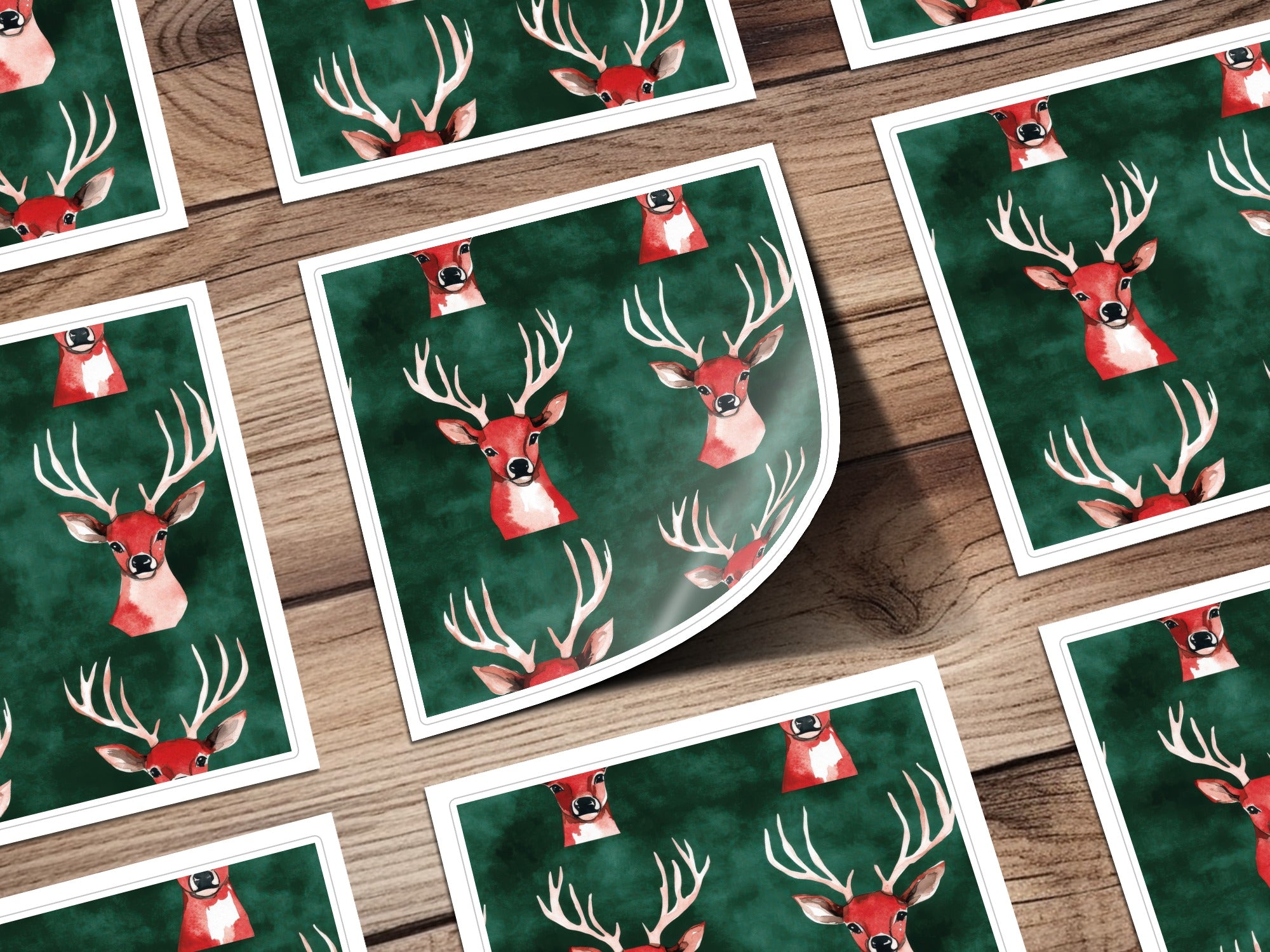 Red and Green Seamless Christmas Reindeer Watercolor Seamless Pattern - Moore and Mountain
