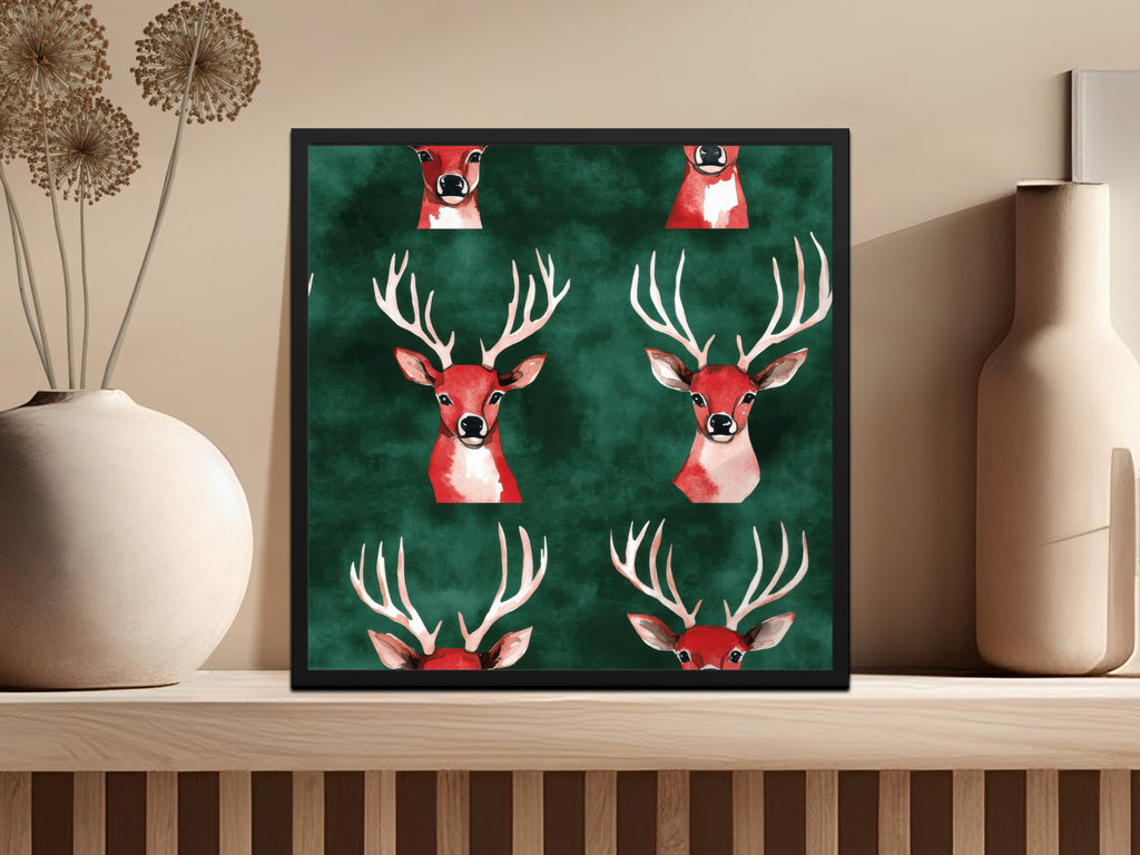 Red and Green Seamless Christmas Reindeer Watercolor Seamless Pattern - Moore and Mountain