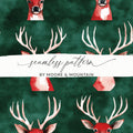 Red and Green Seamless Christmas Reindeer Watercolor Seamless Pattern - Moore and Mountain
