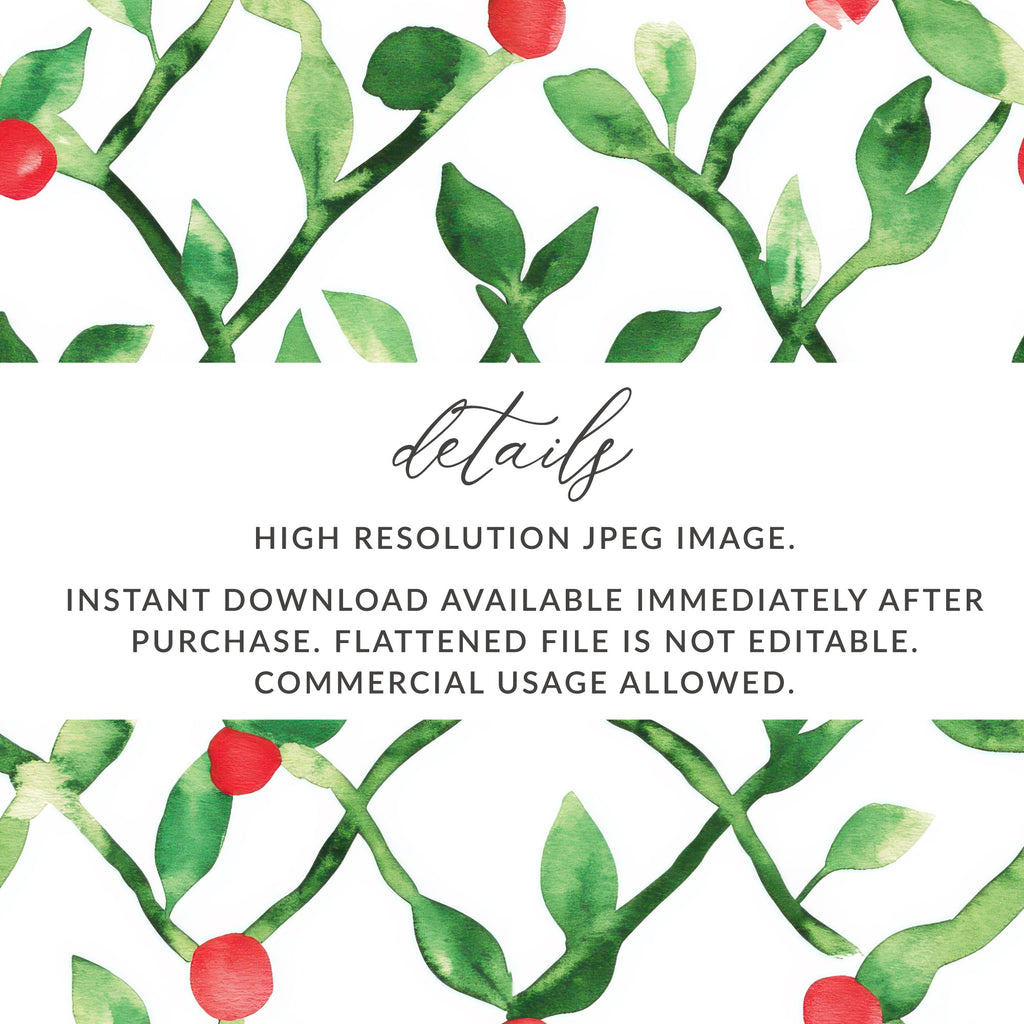 Red and Green Seamless Pattern Christmas Watercolor Art - Moore and Mountain