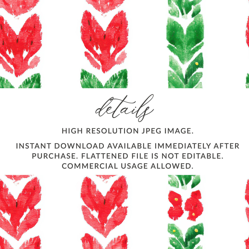 Red and Green Seamless Pattern Christmas Watercolor Digital - Moore and Mountain