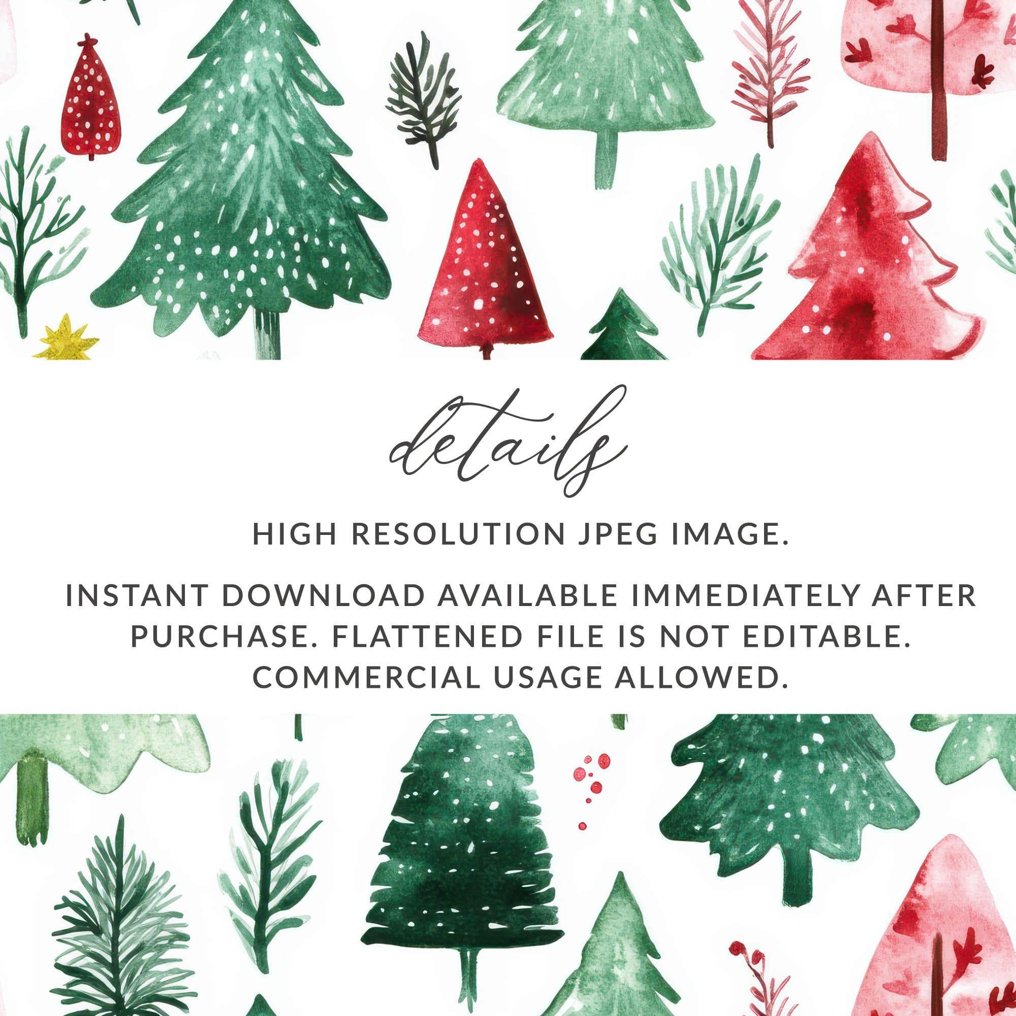 Red and Green Seamless Pattern Christmas Watercolor Digital - Moore and Mountain