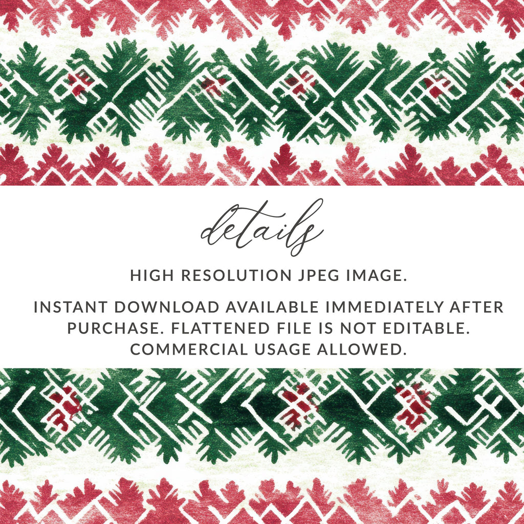 Red and Green Seamless Pattern Christmas Watercolor Digital - Moore and Mountain