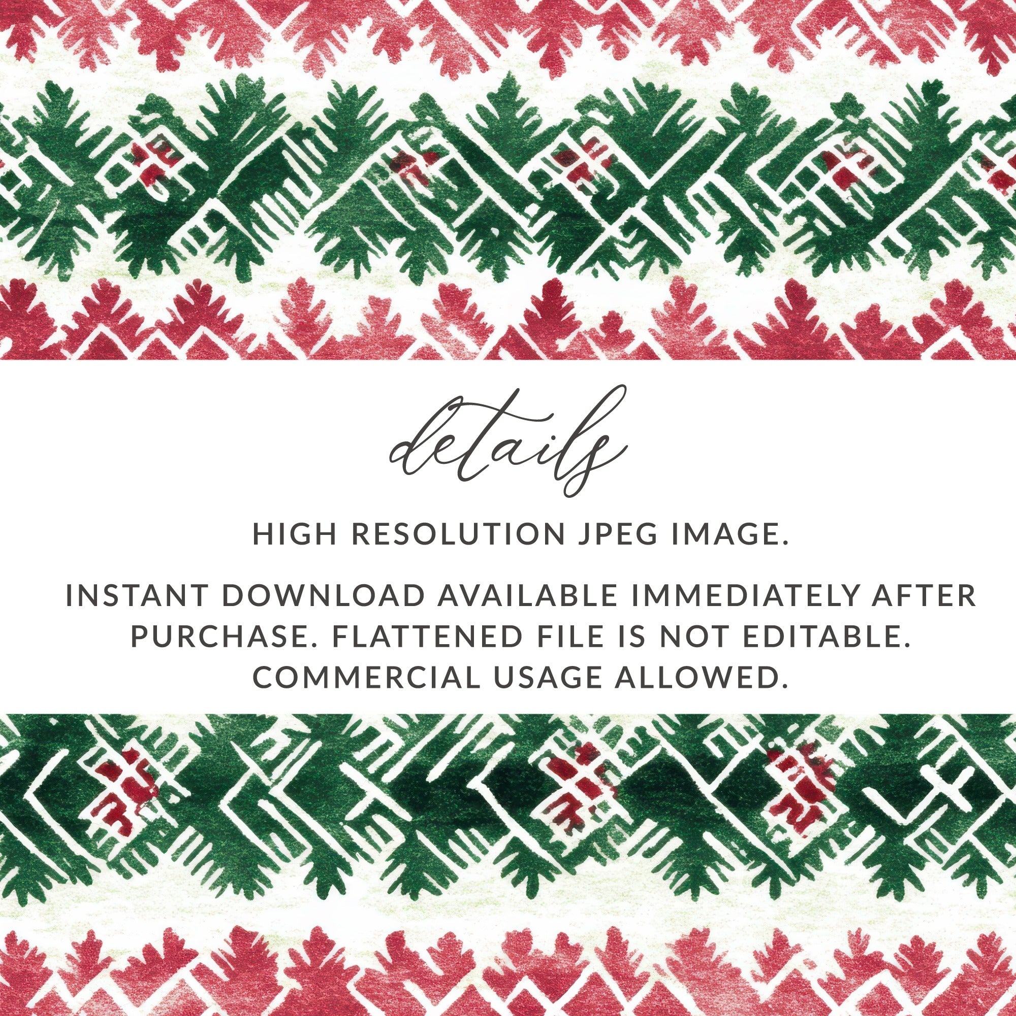 Red and Green Seamless Pattern Christmas Watercolor Digital - Moore and Mountain
