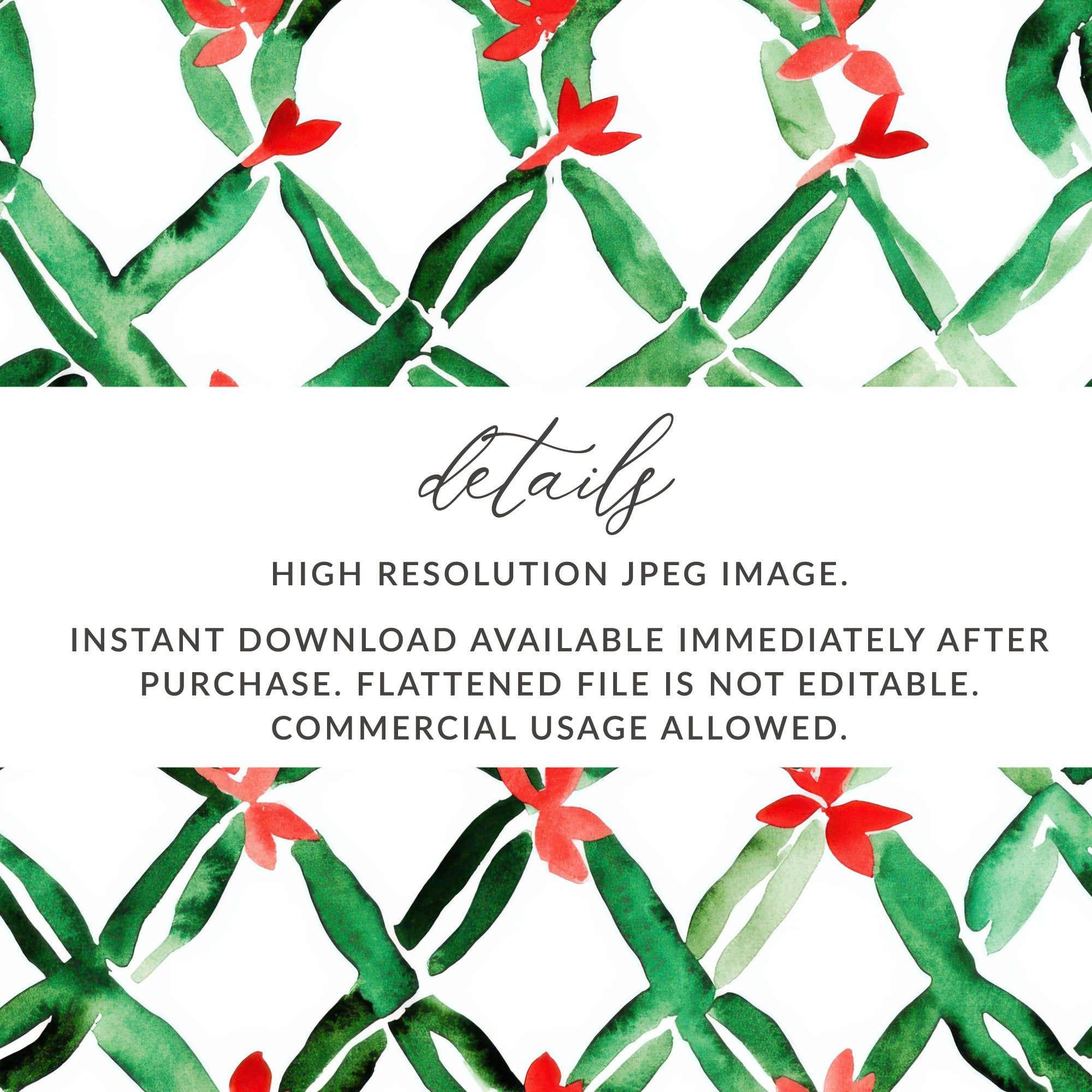 Red and Green Seamless Pattern Christmas Watercolor Digital - Moore and Mountain