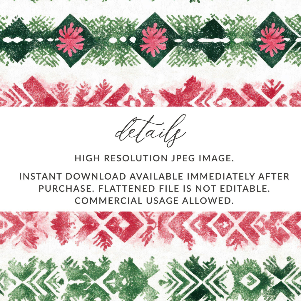 Red and Green Seamless Pattern Christmas Watercolor Digital - Moore and Mountain