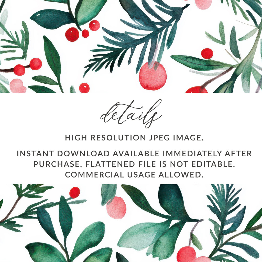 Red and Green Seamless Pattern Christmas Watercolor Digital - Moore and Mountain