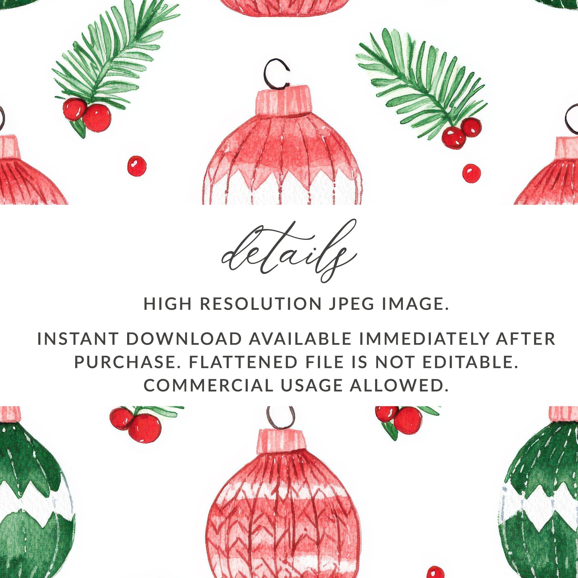 Red and Green Seamless Pattern Christmas Watercolor Digital - Moore and Mountain