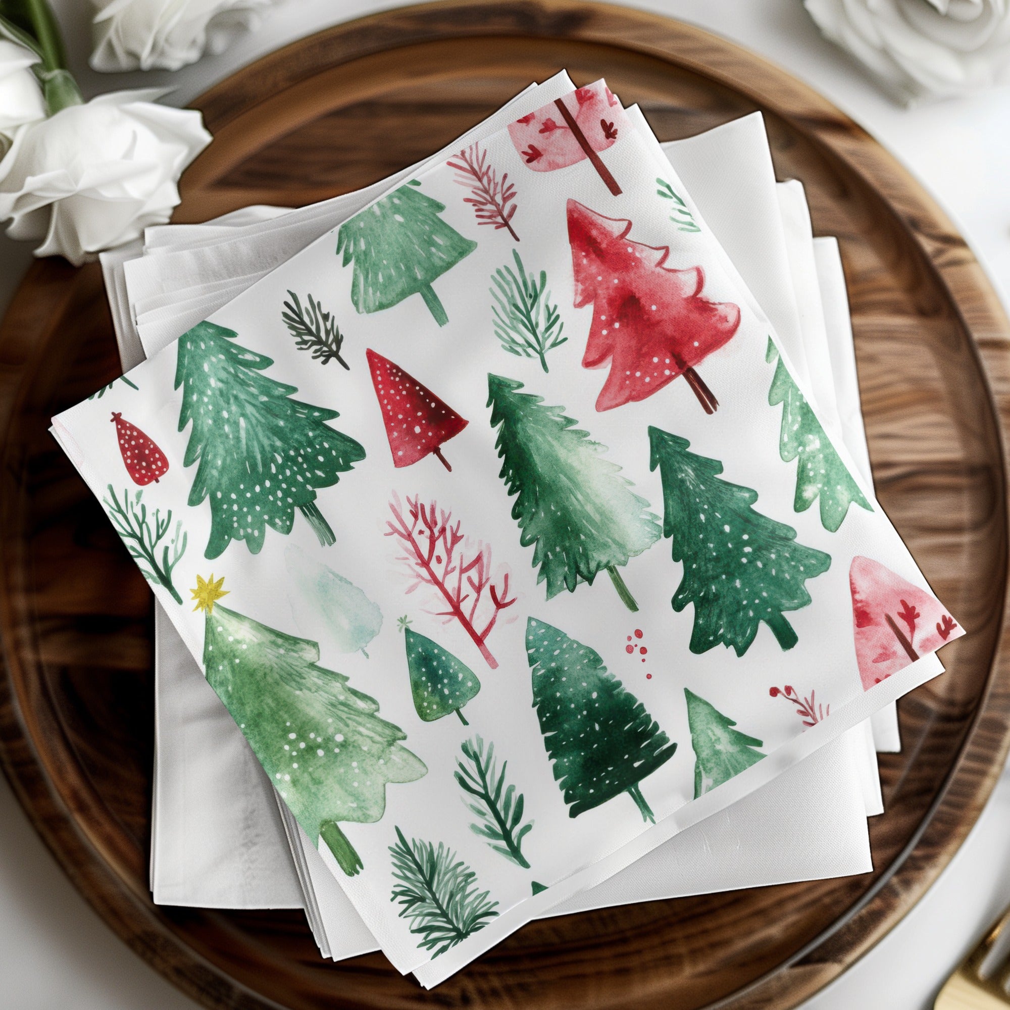 Red and Green Seamless Pattern Christmas Watercolor Digital - Moore and Mountain
