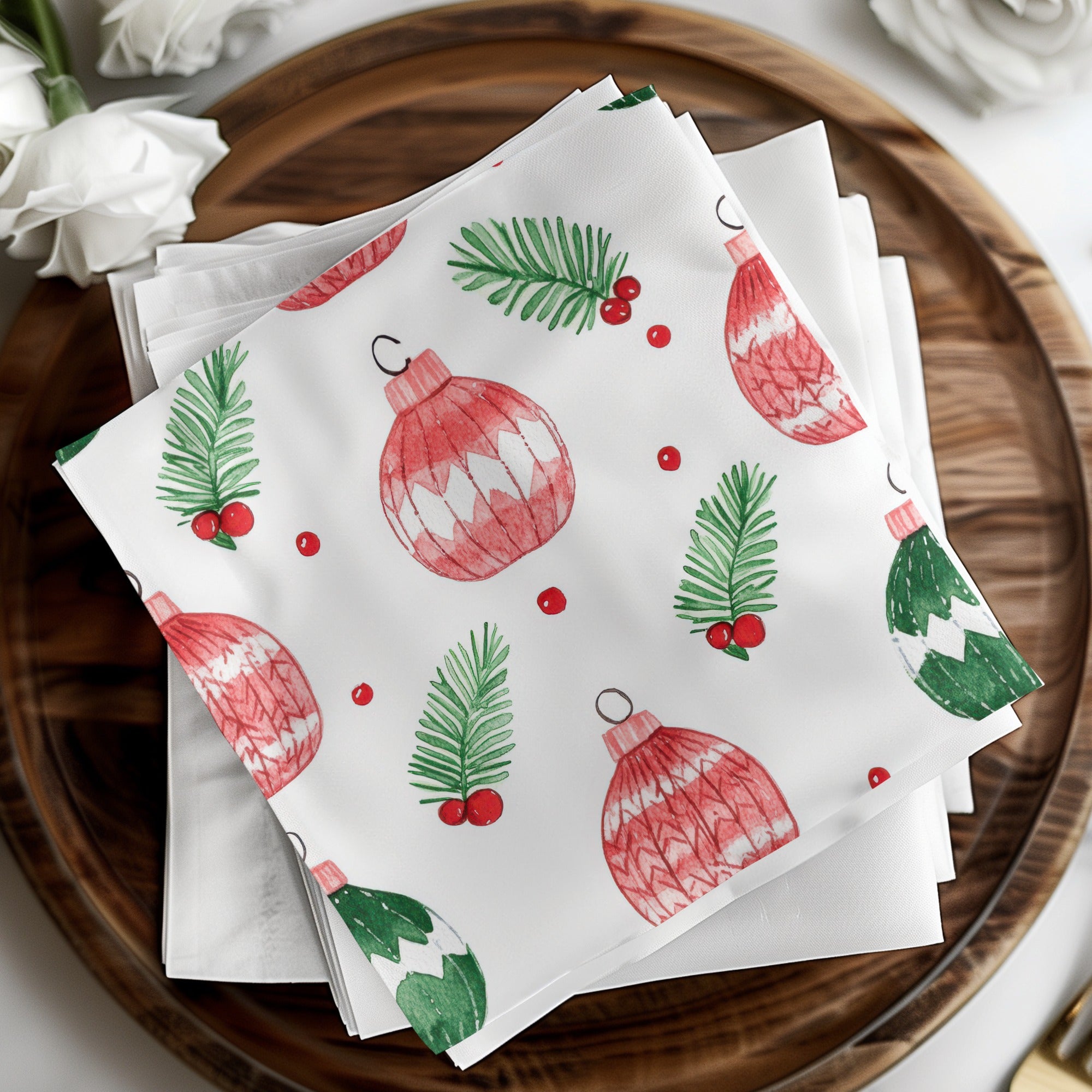 Red and Green Seamless Pattern Christmas Watercolor Digital - Moore and Mountain