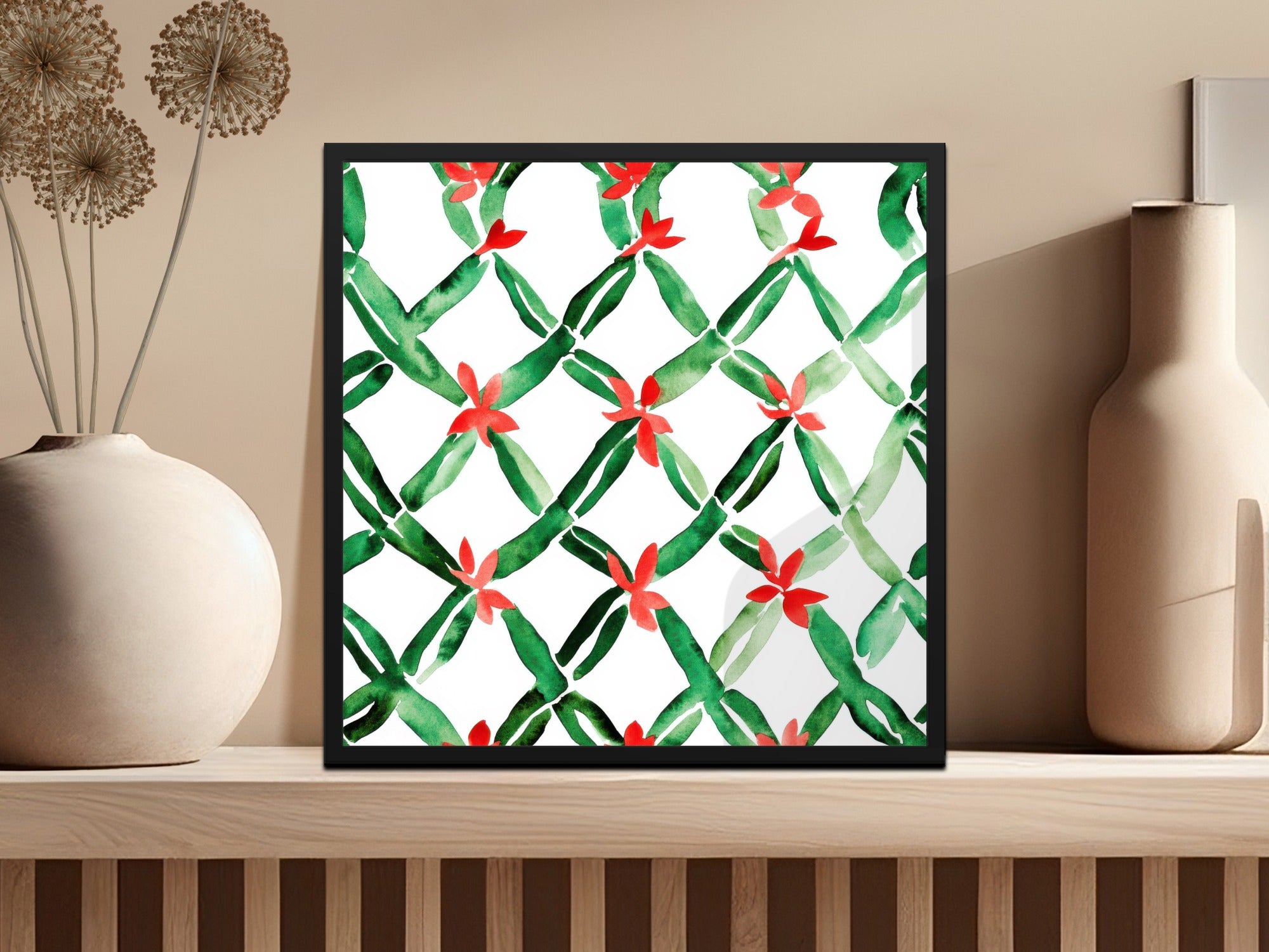 Red and Green Seamless Pattern Christmas Watercolor Digital - Moore and Mountain