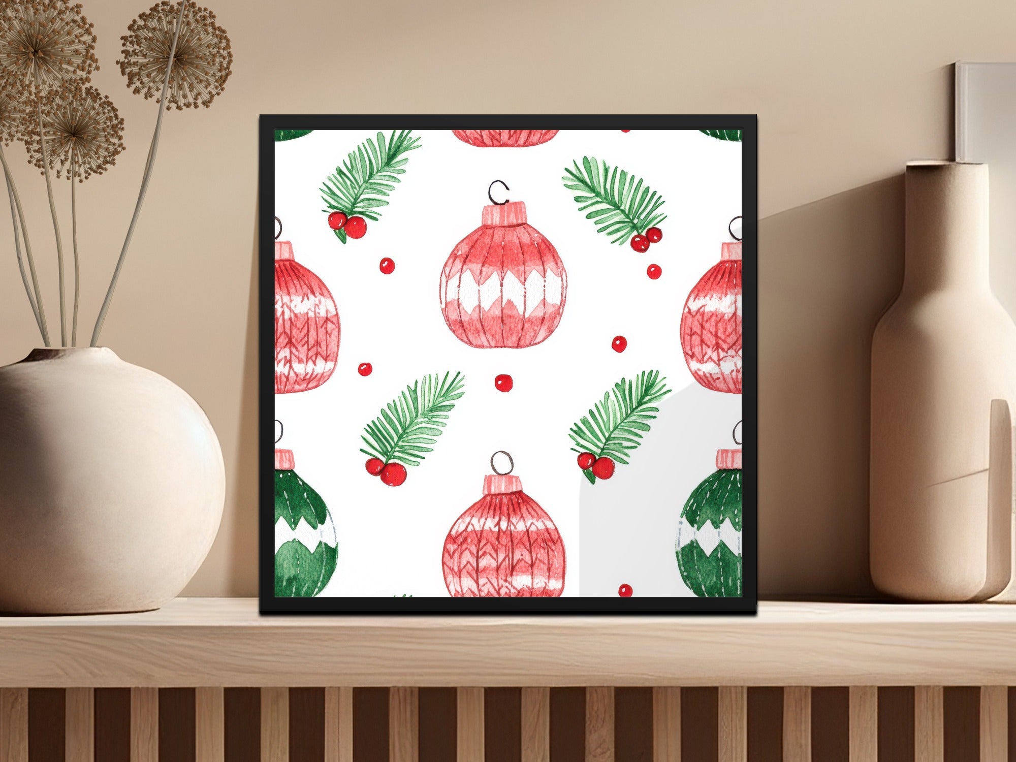 Red and Green Seamless Pattern Christmas Watercolor Digital - Moore and Mountain