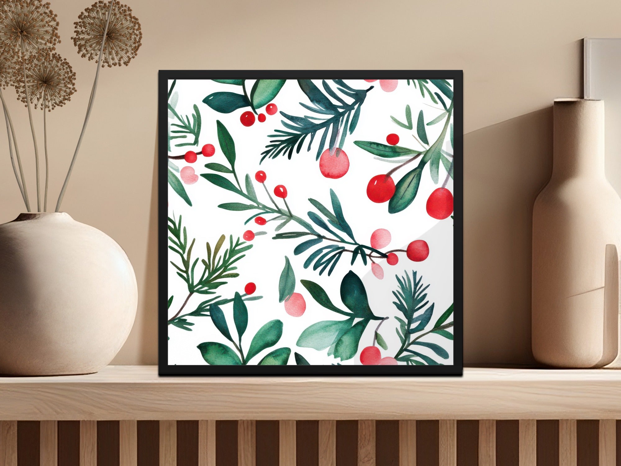 Red and Green Seamless Pattern Christmas Watercolor Digital - Moore and Mountain