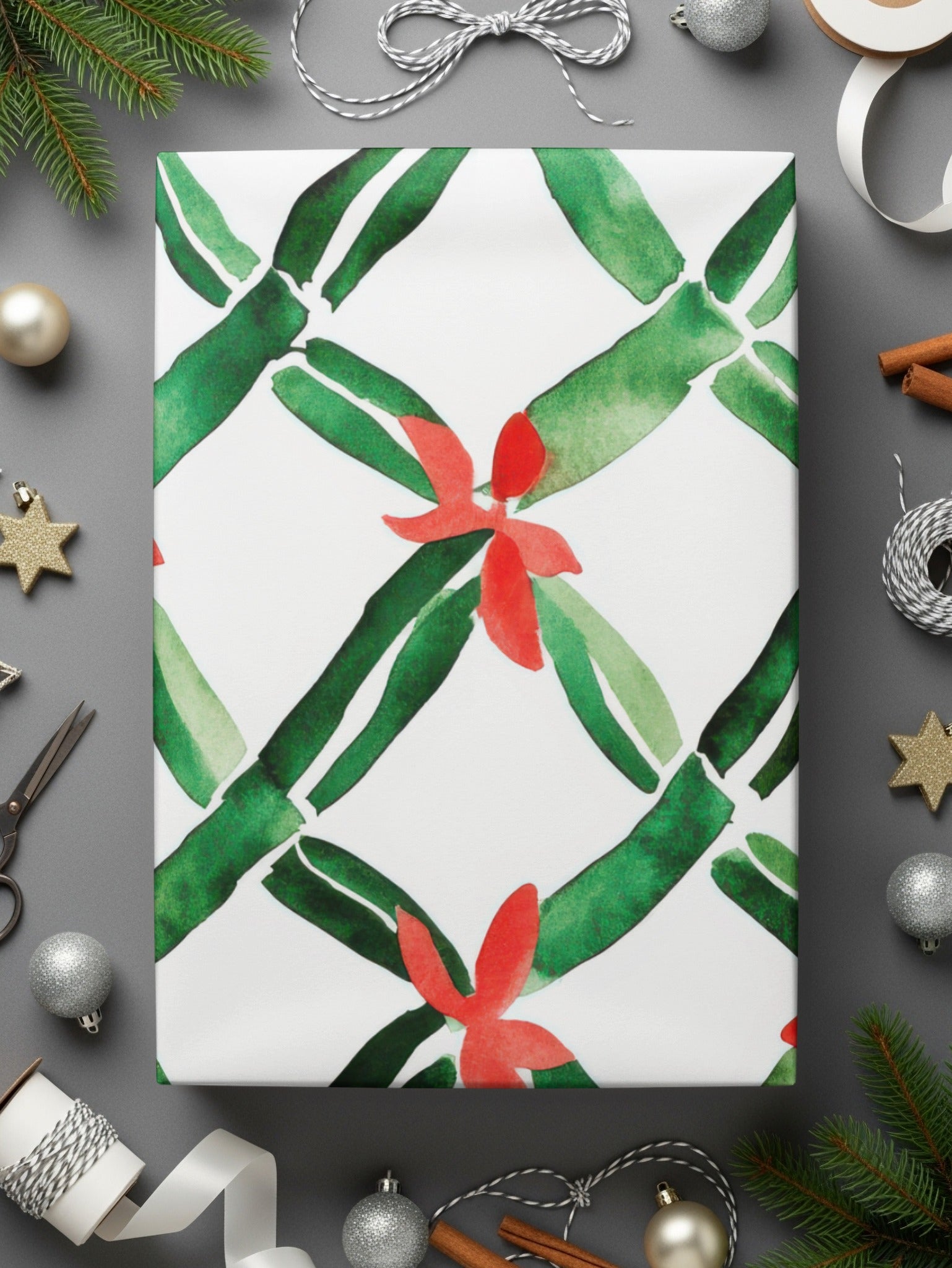 Red and Green Seamless Pattern Christmas Watercolor Digital - Moore and Mountain