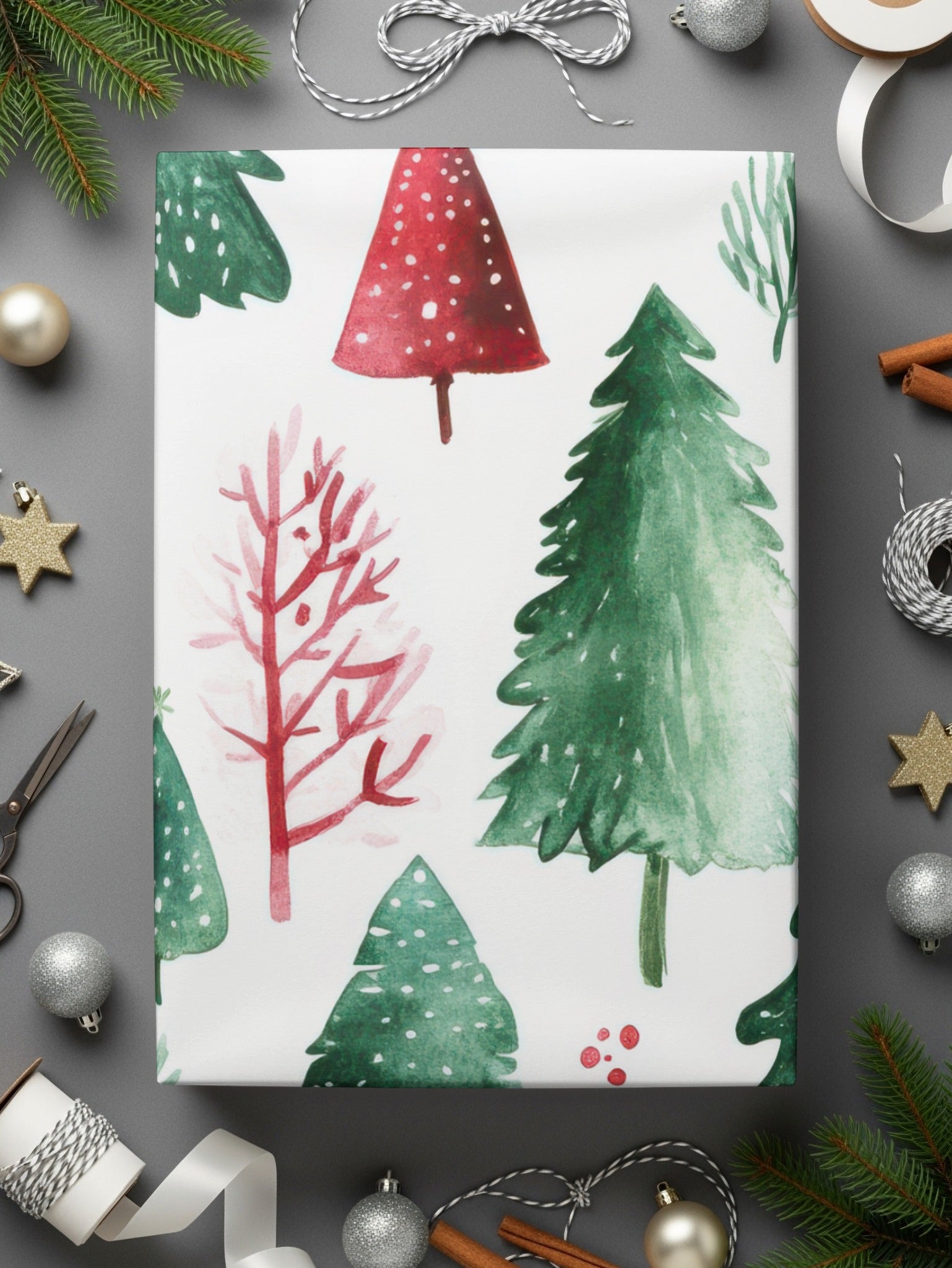 Red and Green Seamless Pattern Christmas Watercolor Digital - Moore and Mountain