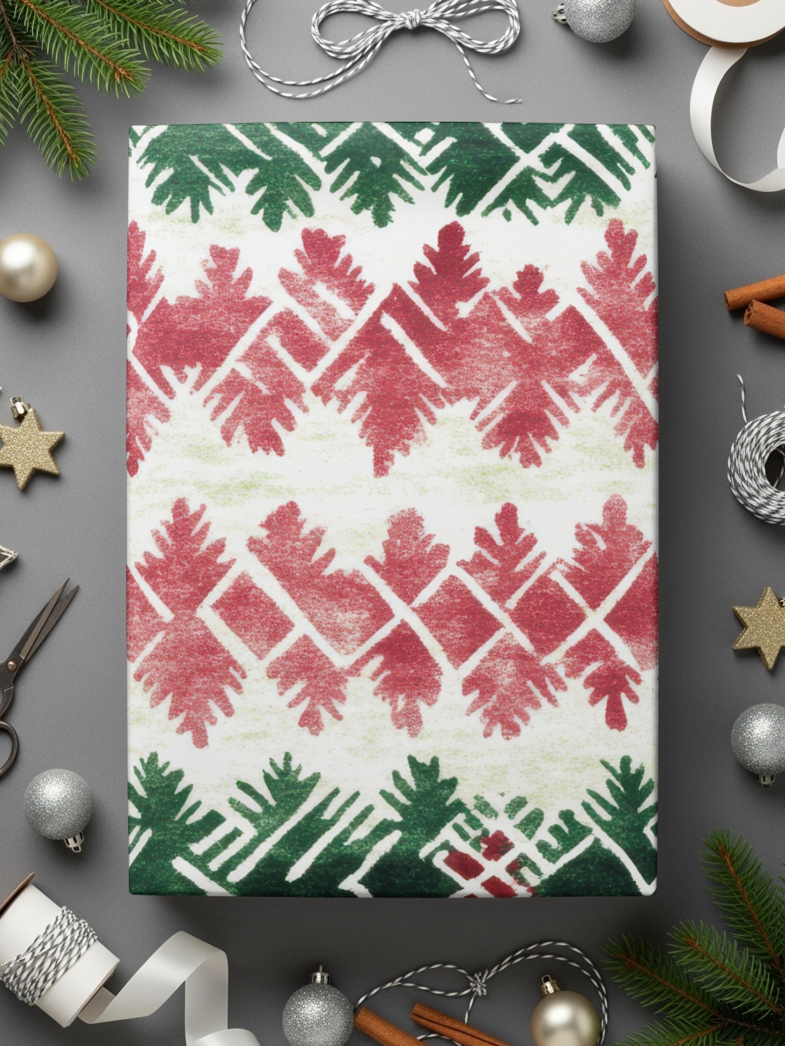 Red and Green Seamless Pattern Christmas Watercolor Digital - Moore and Mountain
