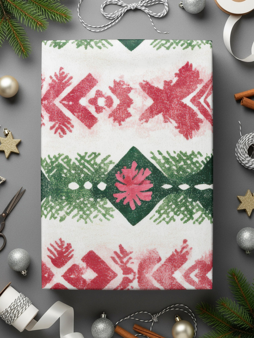 Red and Green Seamless Pattern Christmas Watercolor Digital - Moore and Mountain