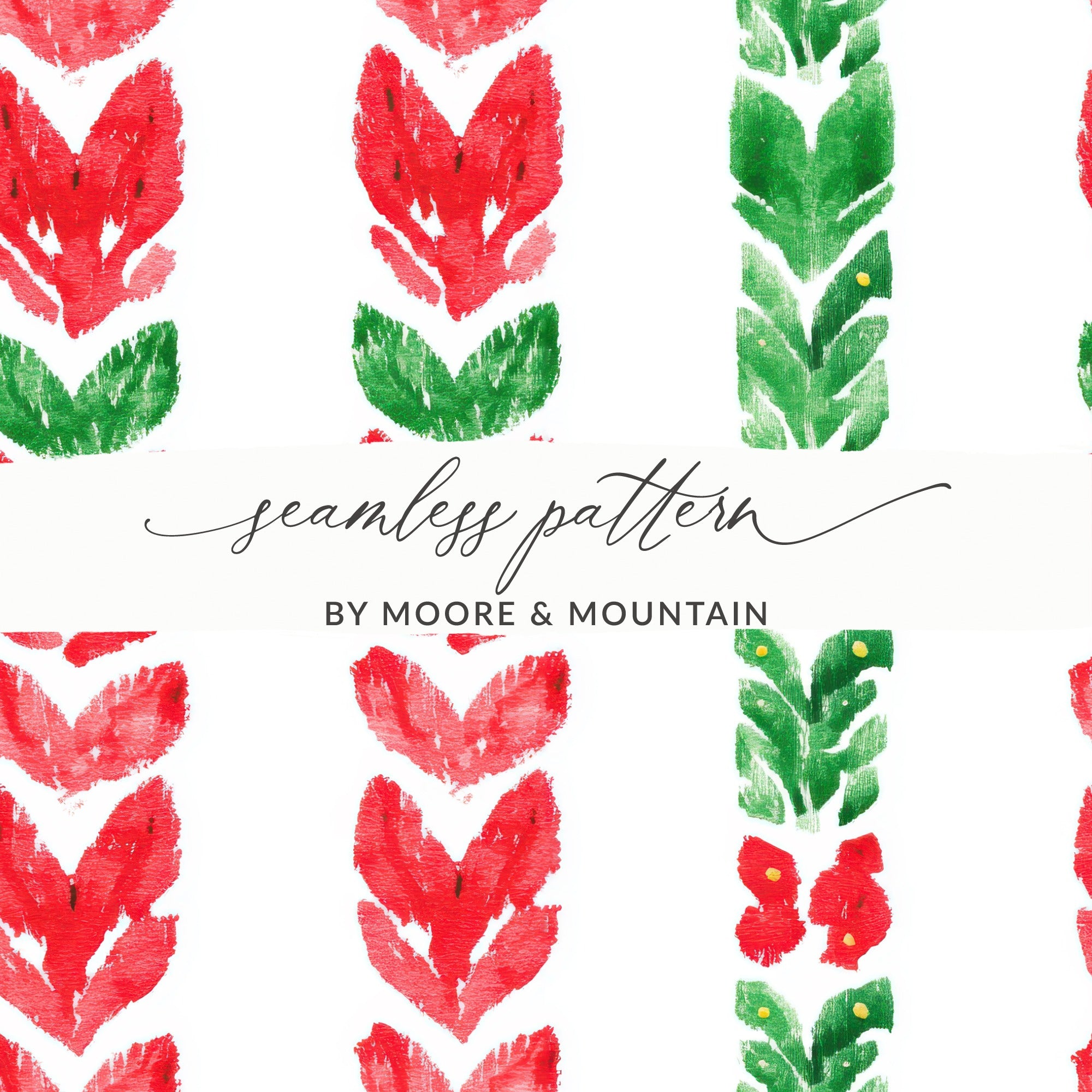 Red and Green Seamless Pattern Christmas Watercolor Digital - Moore and Mountain