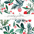 Red and Green Seamless Pattern Christmas Watercolor Digital - Moore and Mountain