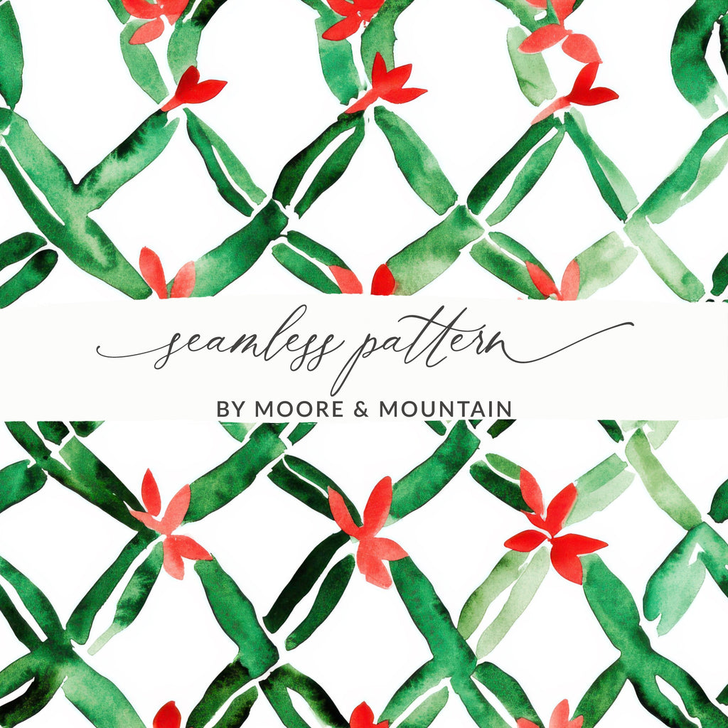 Red and Green Seamless Pattern Christmas Watercolor Digital - Moore and Mountain