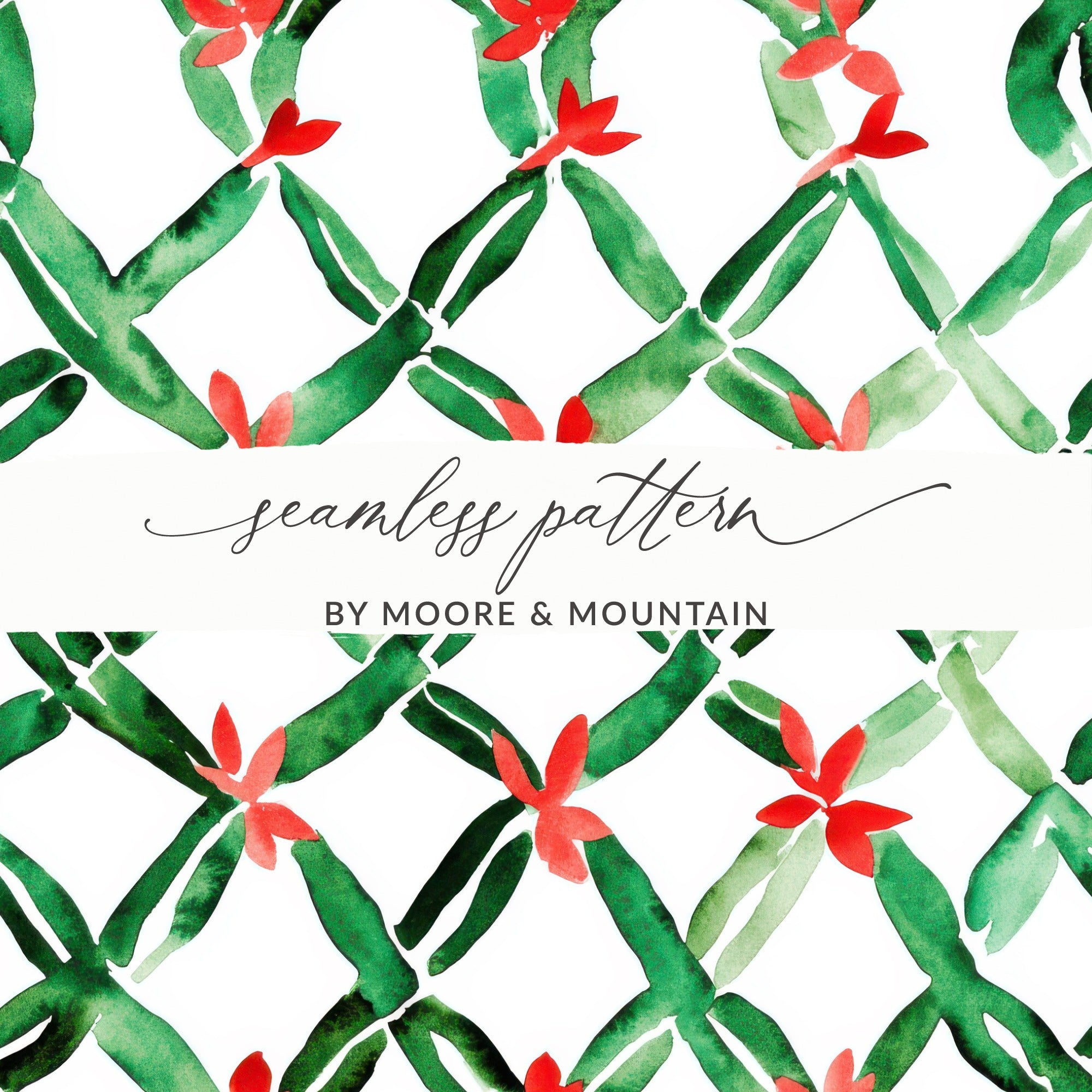 Red and Green Seamless Pattern Christmas Watercolor Digital - Moore and Mountain