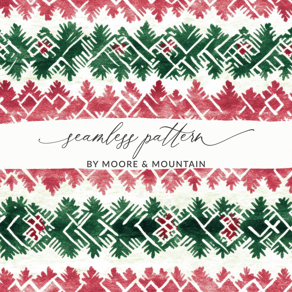 Red and Green Seamless Pattern Christmas Watercolor Digital - Moore and Mountain
